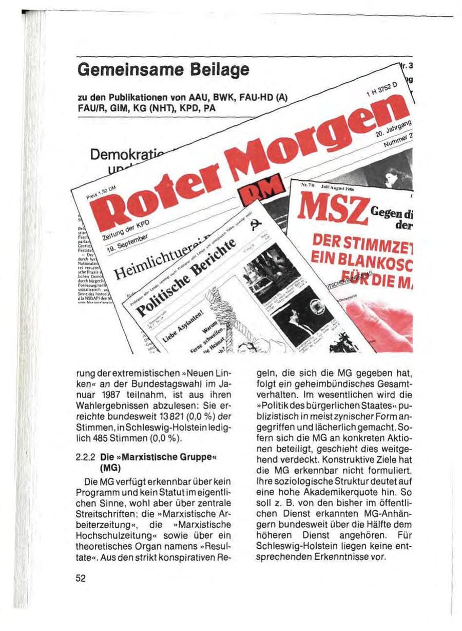 Seite 54 des Verfassungsschutzbericht 1985 Schleswig-Holstein