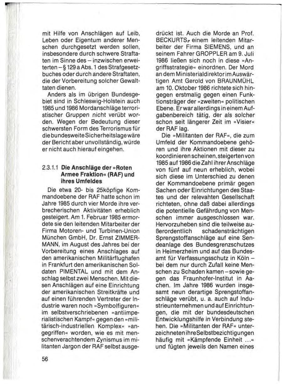 Seite 58 des Verfassungsschutzbericht 1985 Schleswig-Holstein