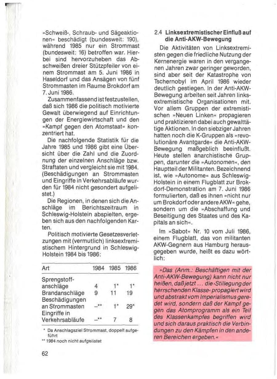 Seite 64 des Verfassungsschutzbericht 1985 Schleswig-Holstein