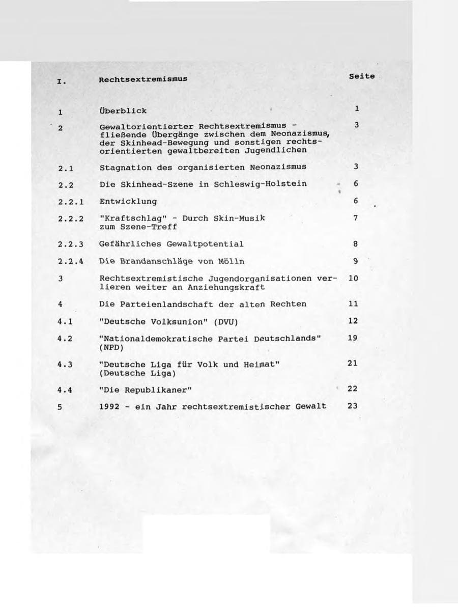 Seite 2 des Verfassungsschutzbericht 1992 Schleswig-Holstein