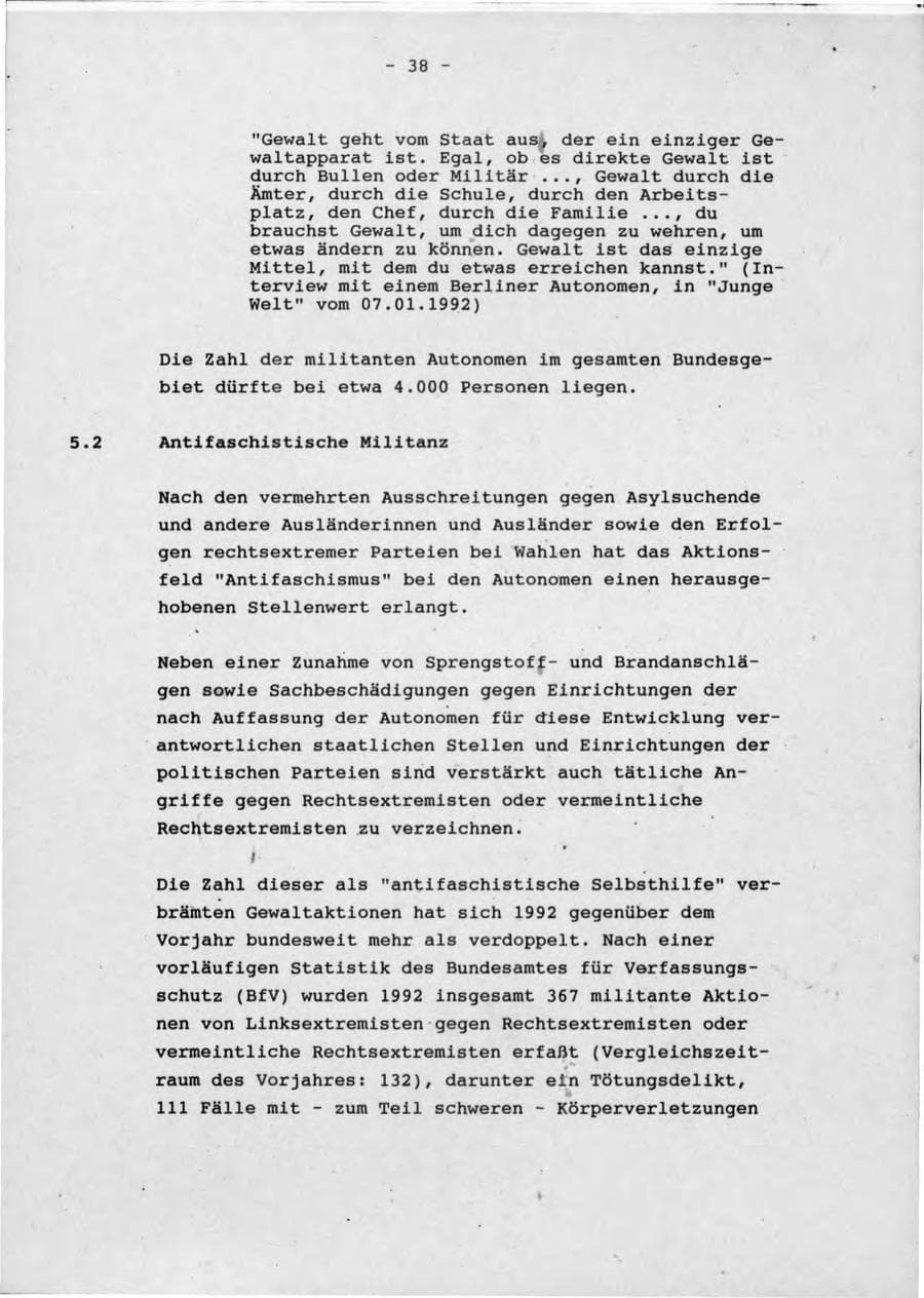 Seite 42 des Verfassungsschutzbericht 1992 Schleswig-Holstein