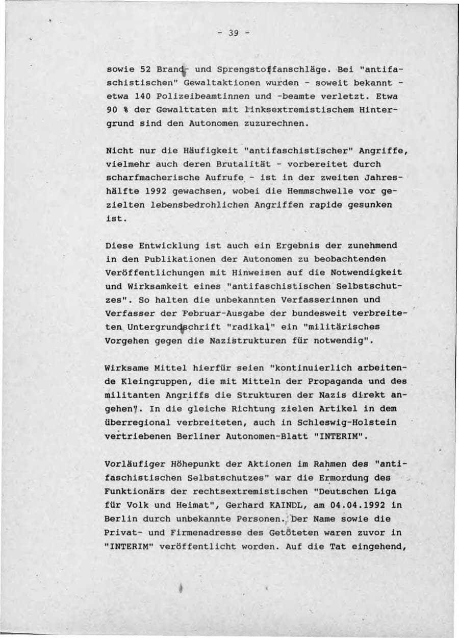 Seite 43 des Verfassungsschutzbericht 1992 Schleswig-Holstein