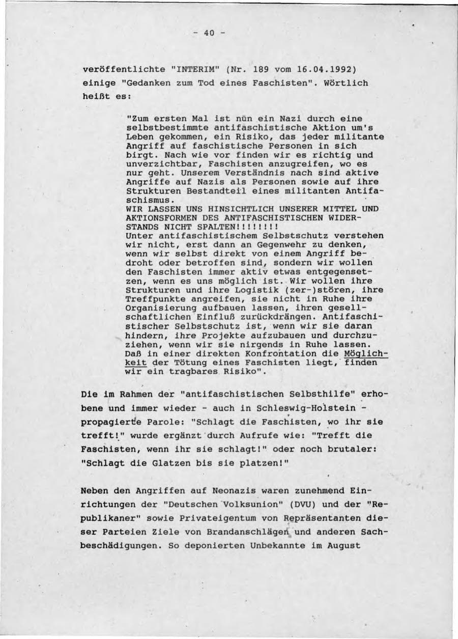 Seite 44 des Verfassungsschutzbericht 1992 Schleswig-Holstein
