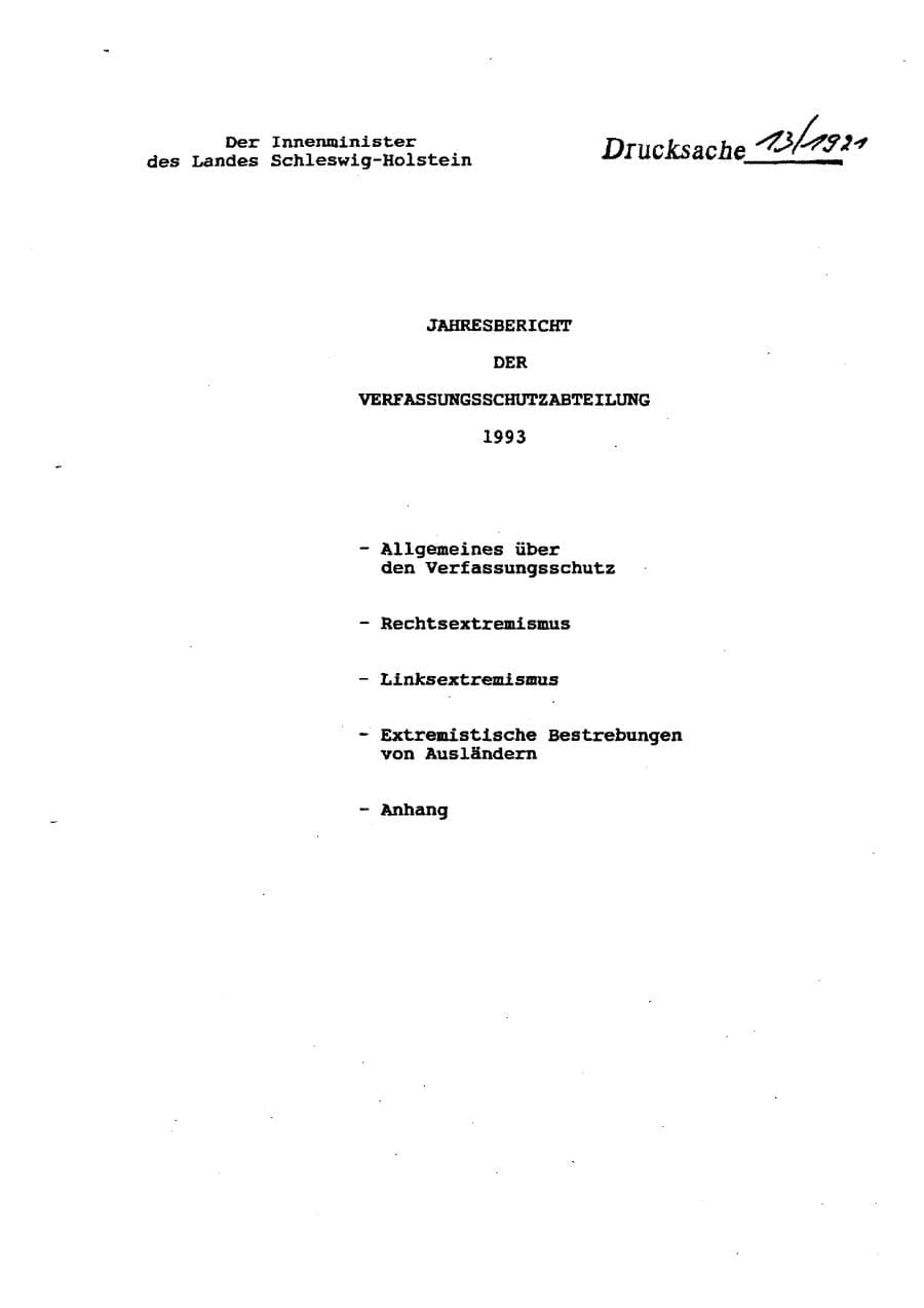 Seite 2 des Verfassungsschutzbericht 1993 Schleswig-Holstein