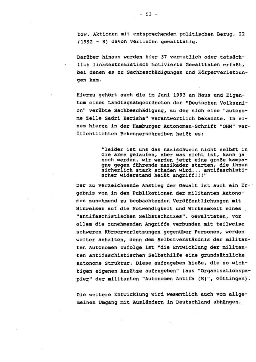 Seite 58 des Verfassungsschutzbericht 1993 Schleswig-Holstein