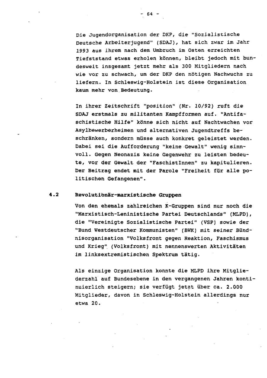 Seite 69 des Verfassungsschutzbericht 1993 Schleswig-Holstein