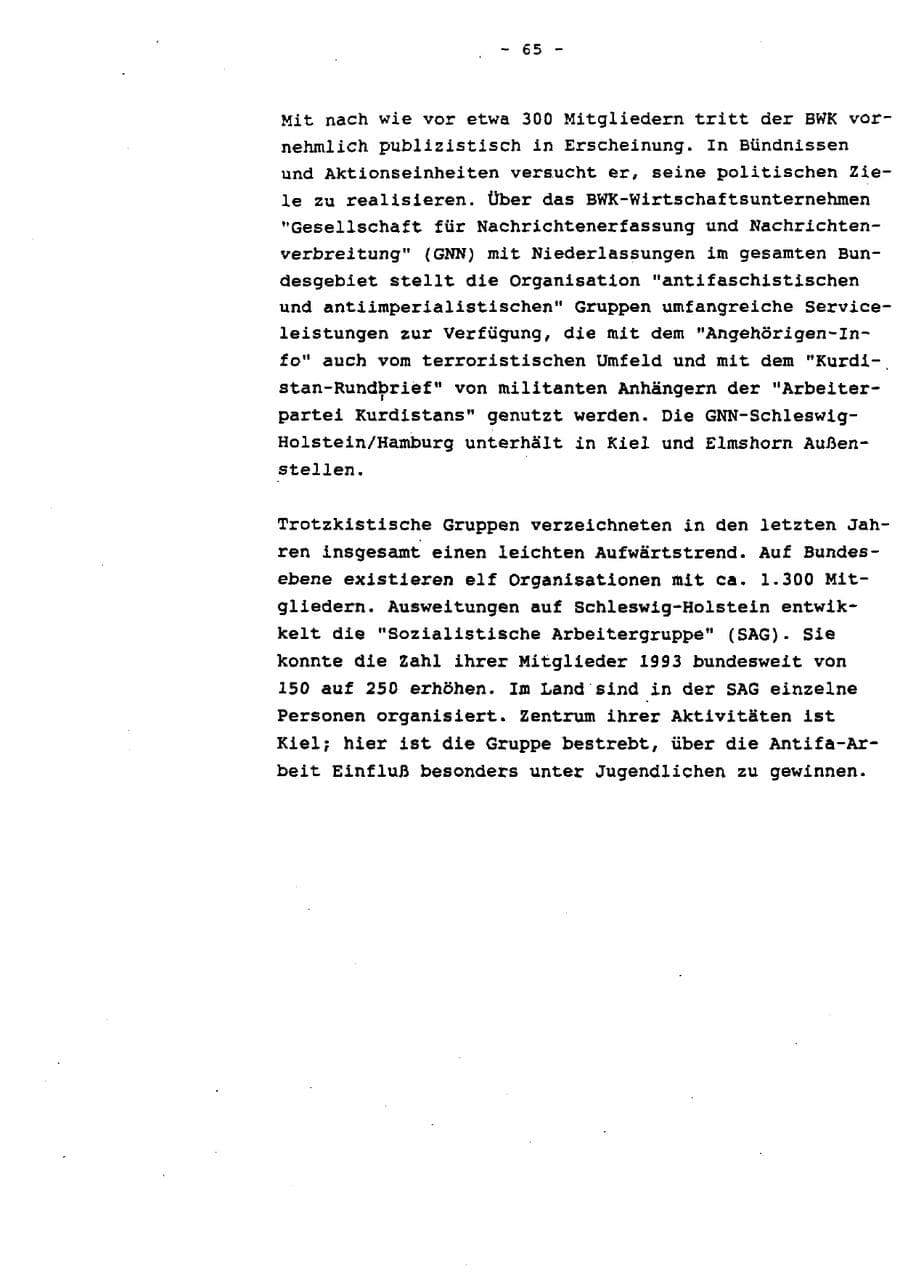 Seite 70 des Verfassungsschutzbericht 1993 Schleswig-Holstein