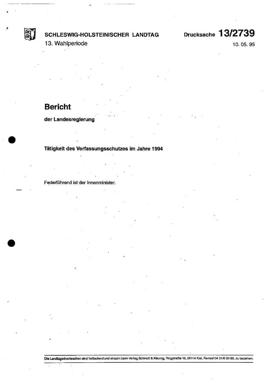 Seite 1 des Verfassungsschutzbericht 1994 Schleswig-Holstein