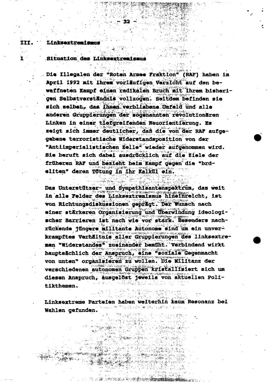 Seite 37 des Verfassungsschutzbericht 1994 Schleswig-Holstein