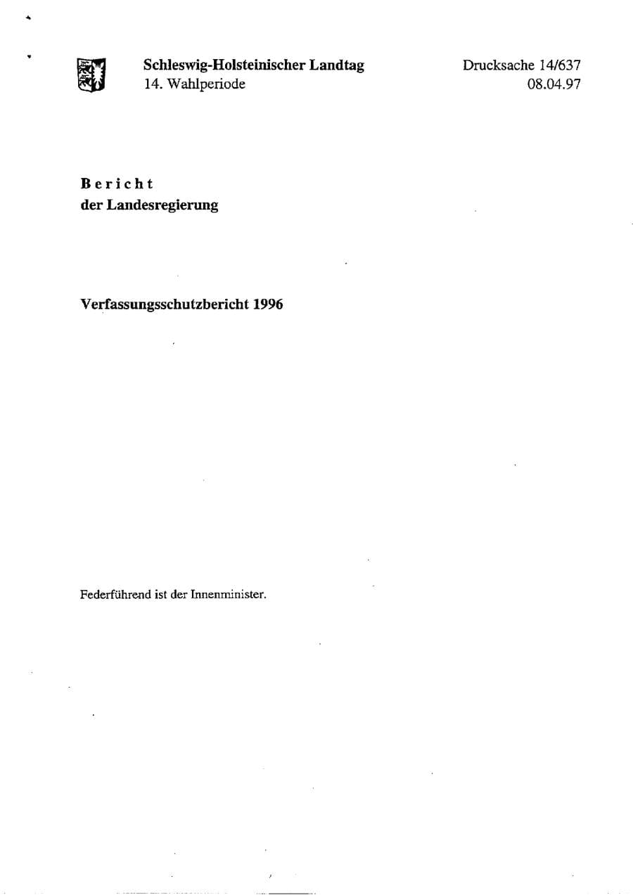 Seite 1 des Verfassungsschutzbericht 1996 Schleswig-Holstein