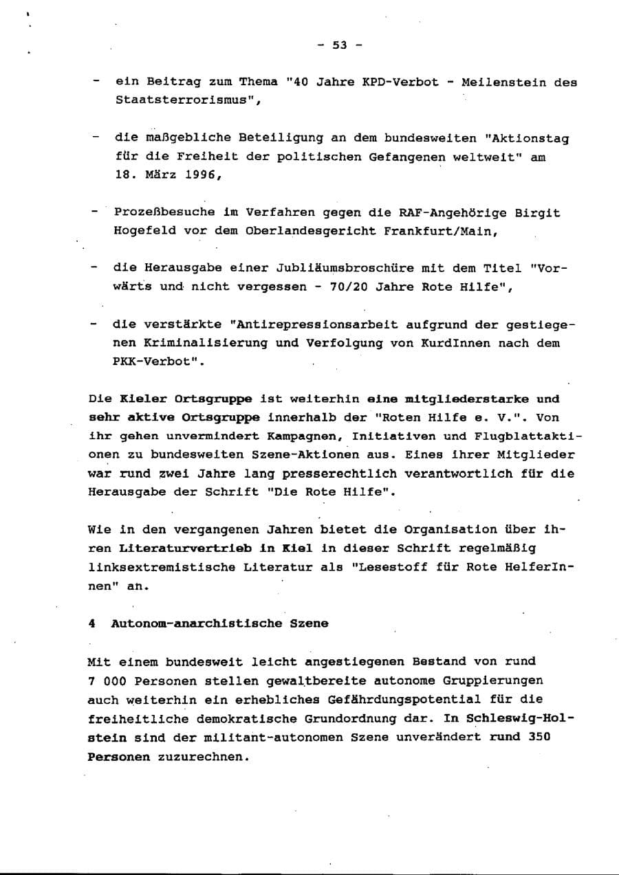 Seite 58 des Verfassungsschutzbericht 1996 Schleswig-Holstein
