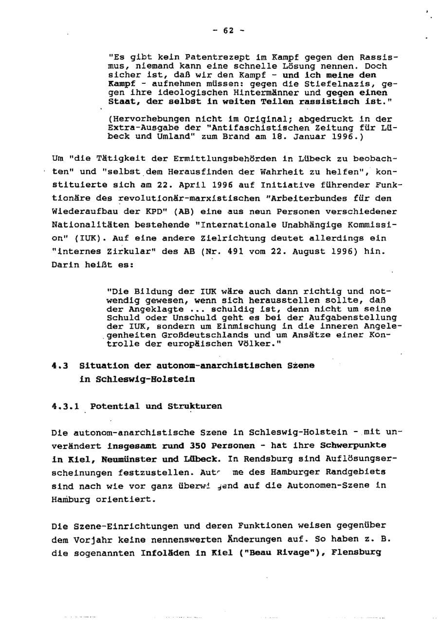 Seite 67 des Verfassungsschutzbericht 1996 Schleswig-Holstein