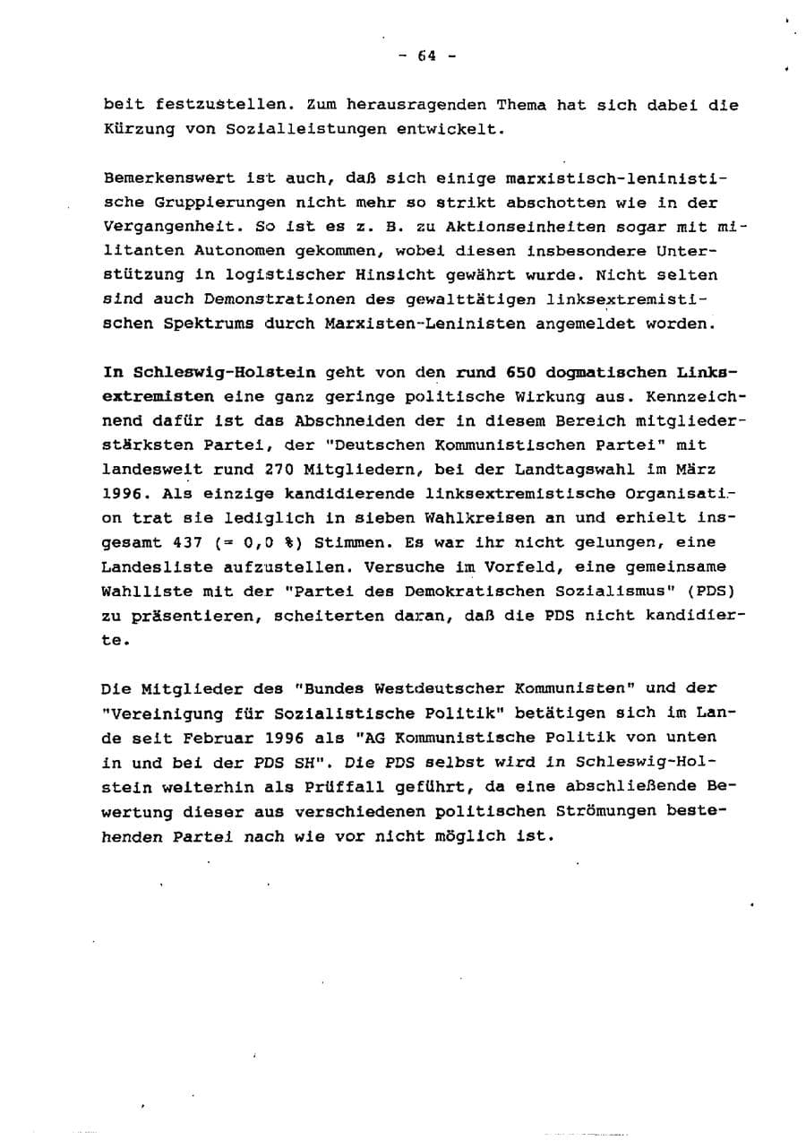 Seite 69 des Verfassungsschutzbericht 1996 Schleswig-Holstein