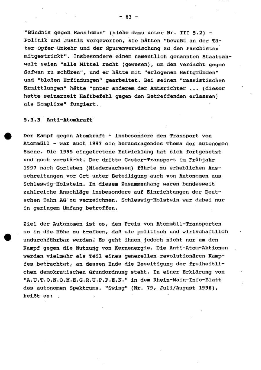 Seite 69 des Verfassungsschutzbericht 1997 Schleswig-Holstein