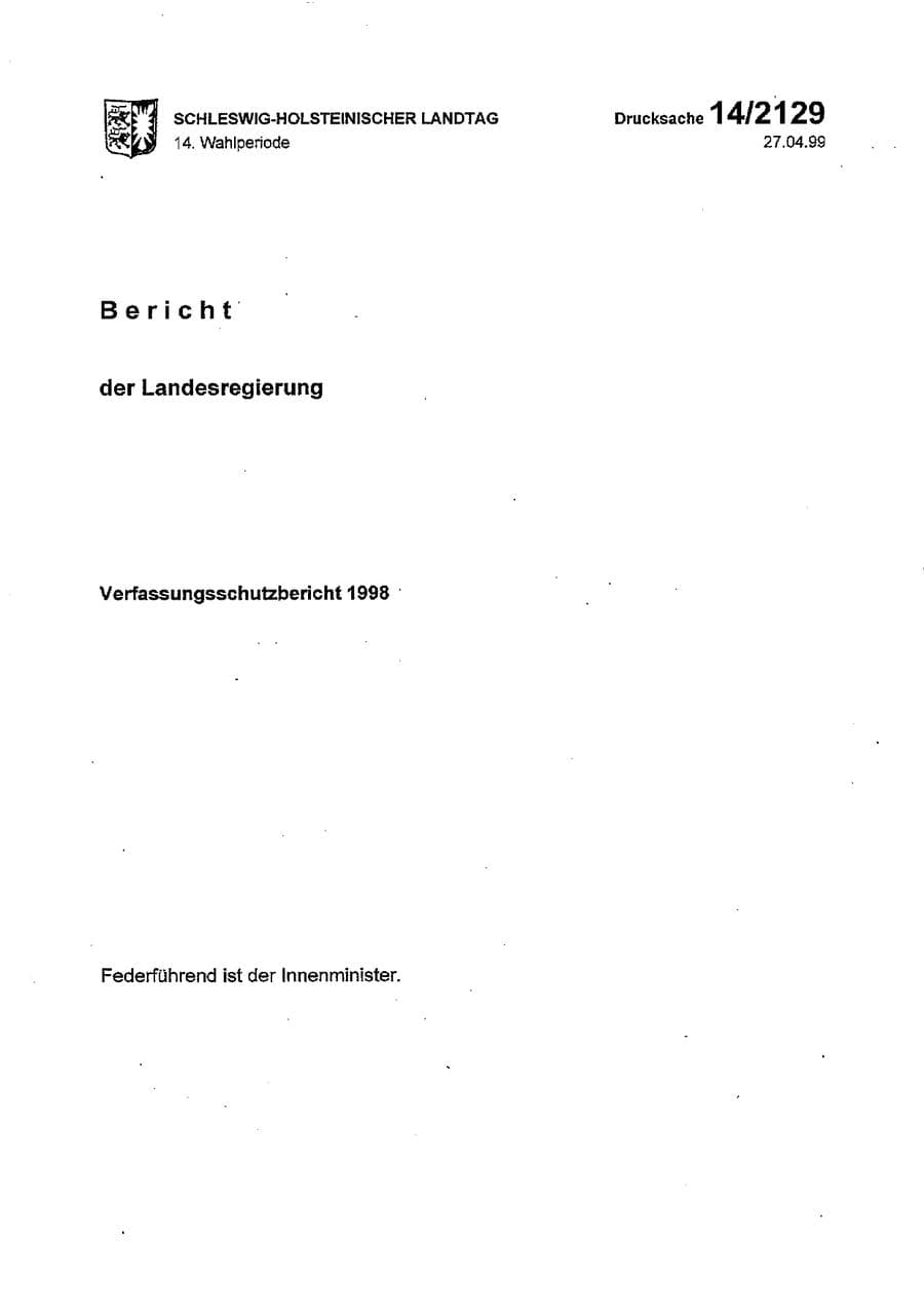 Seite 1 des Verfassungsschutzbericht 1998 Schleswig-Holstein