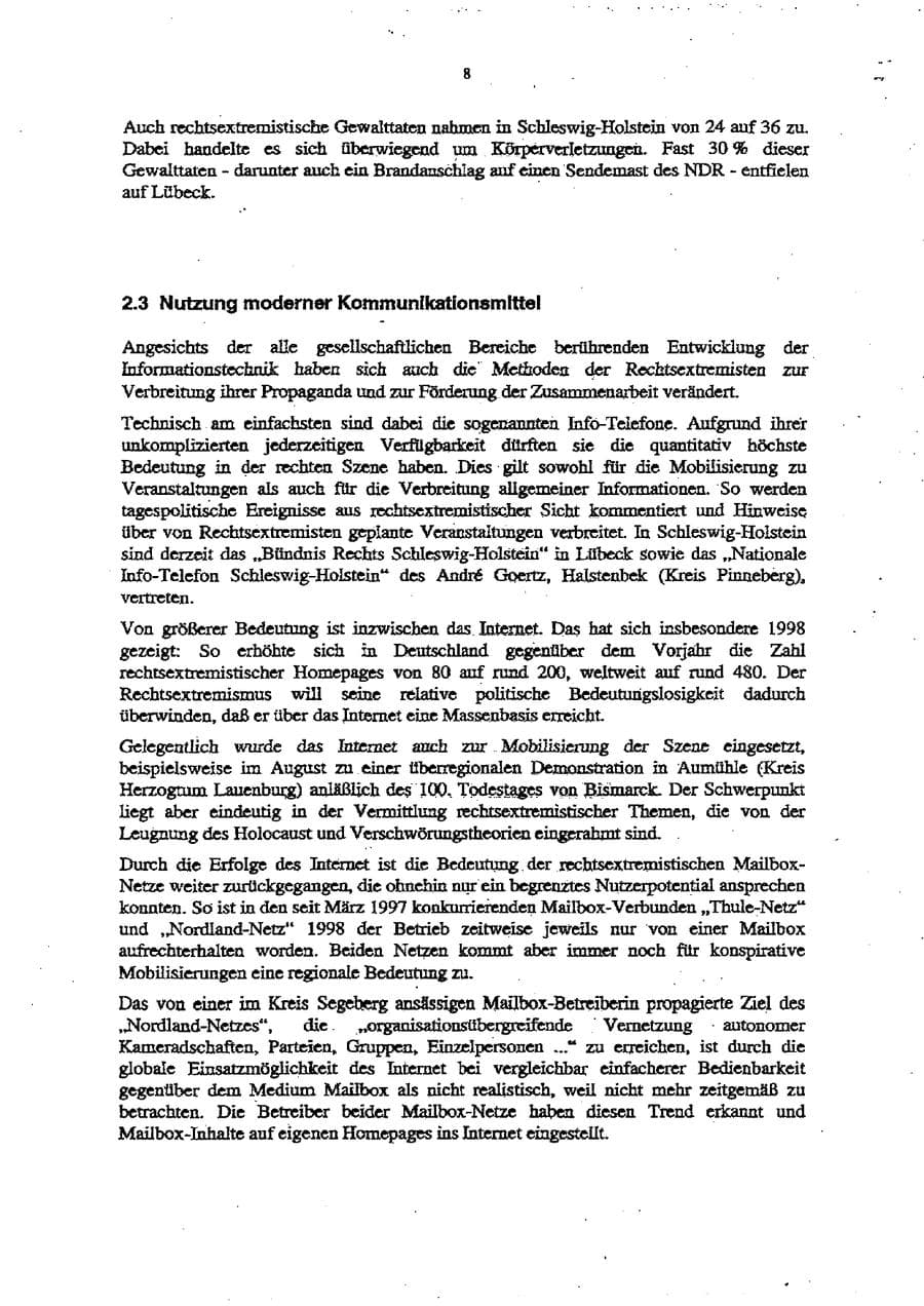 Seite 12 des Verfassungsschutzbericht 1998 Schleswig-Holstein