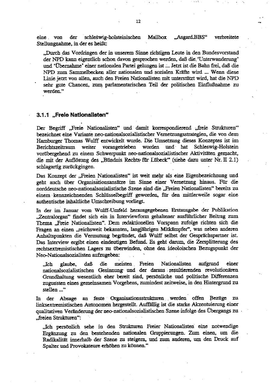 Seite 16 des Verfassungsschutzbericht 1998 Schleswig-Holstein