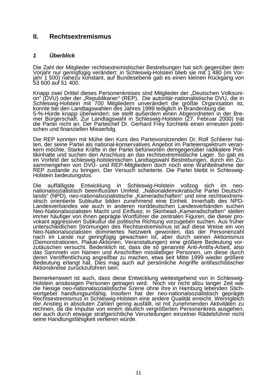 Seite 11 des Verfassungsschutzbericht 1999 Schleswig-Holstein