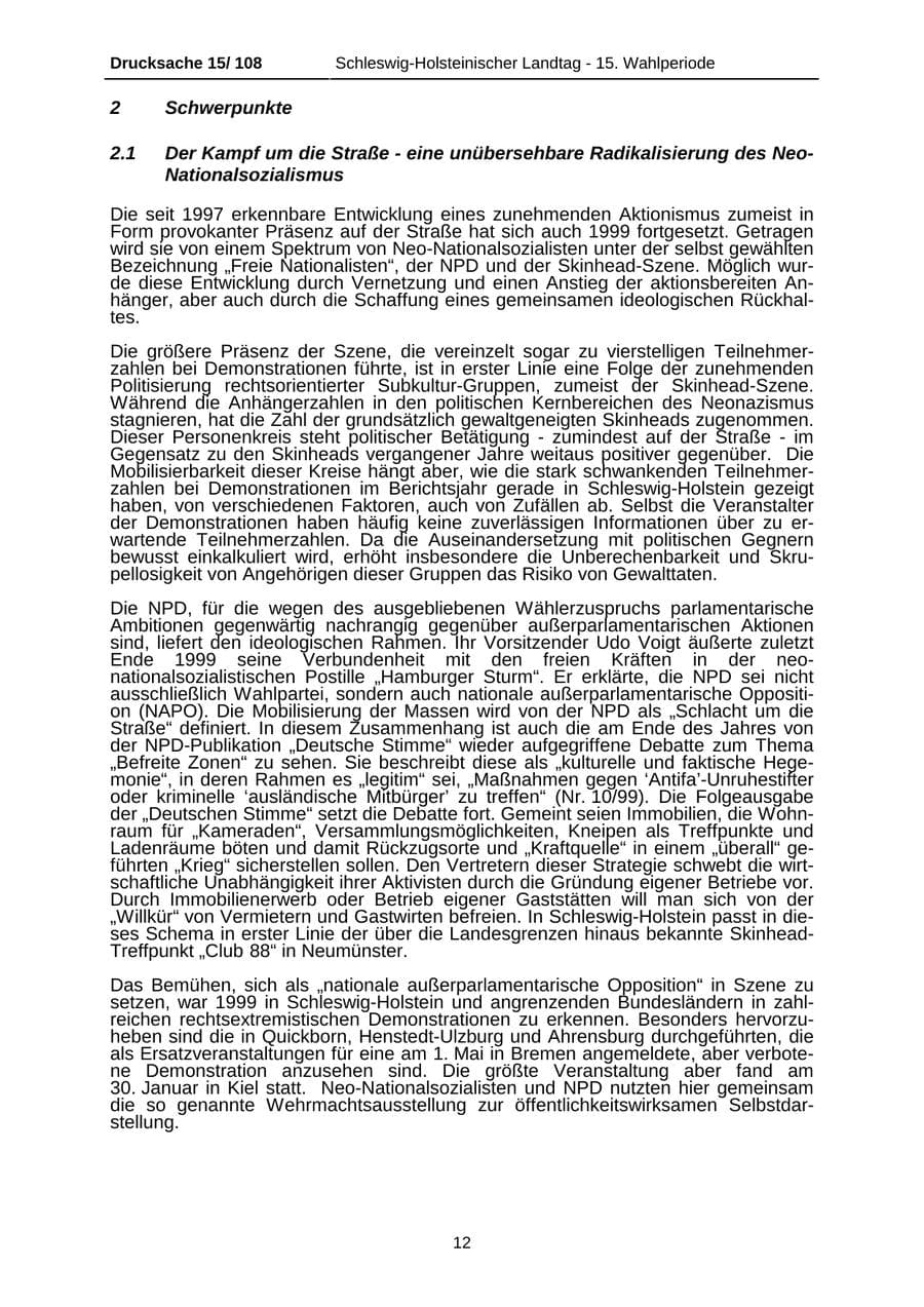 Seite 12 des Verfassungsschutzbericht 1999 Schleswig-Holstein
