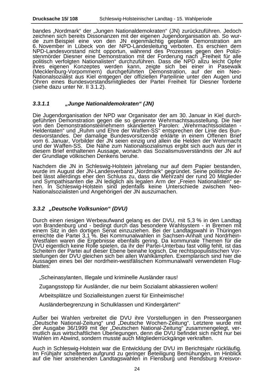 Seite 24 des Verfassungsschutzbericht 1999 Schleswig-Holstein