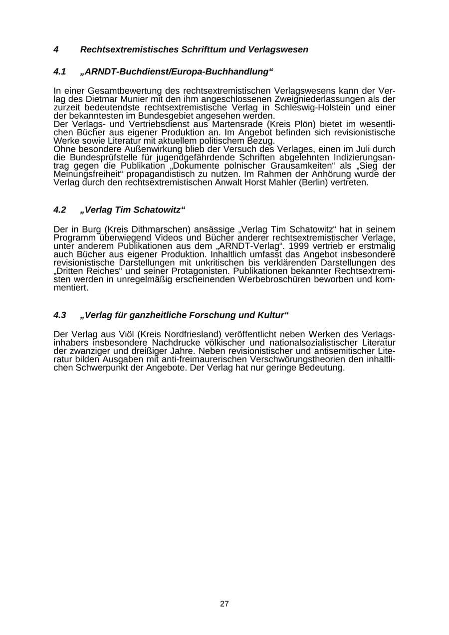 Seite 27 des Verfassungsschutzbericht 1999 Schleswig-Holstein
