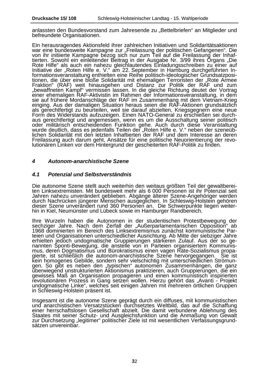 Seite 32 des Verfassungsschutzbericht 1999 Schleswig-Holstein