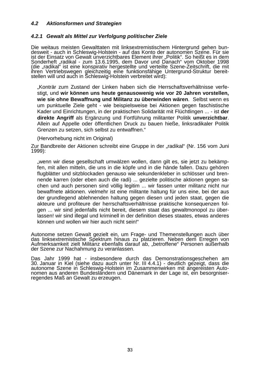 Seite 33 des Verfassungsschutzbericht 1999 Schleswig-Holstein