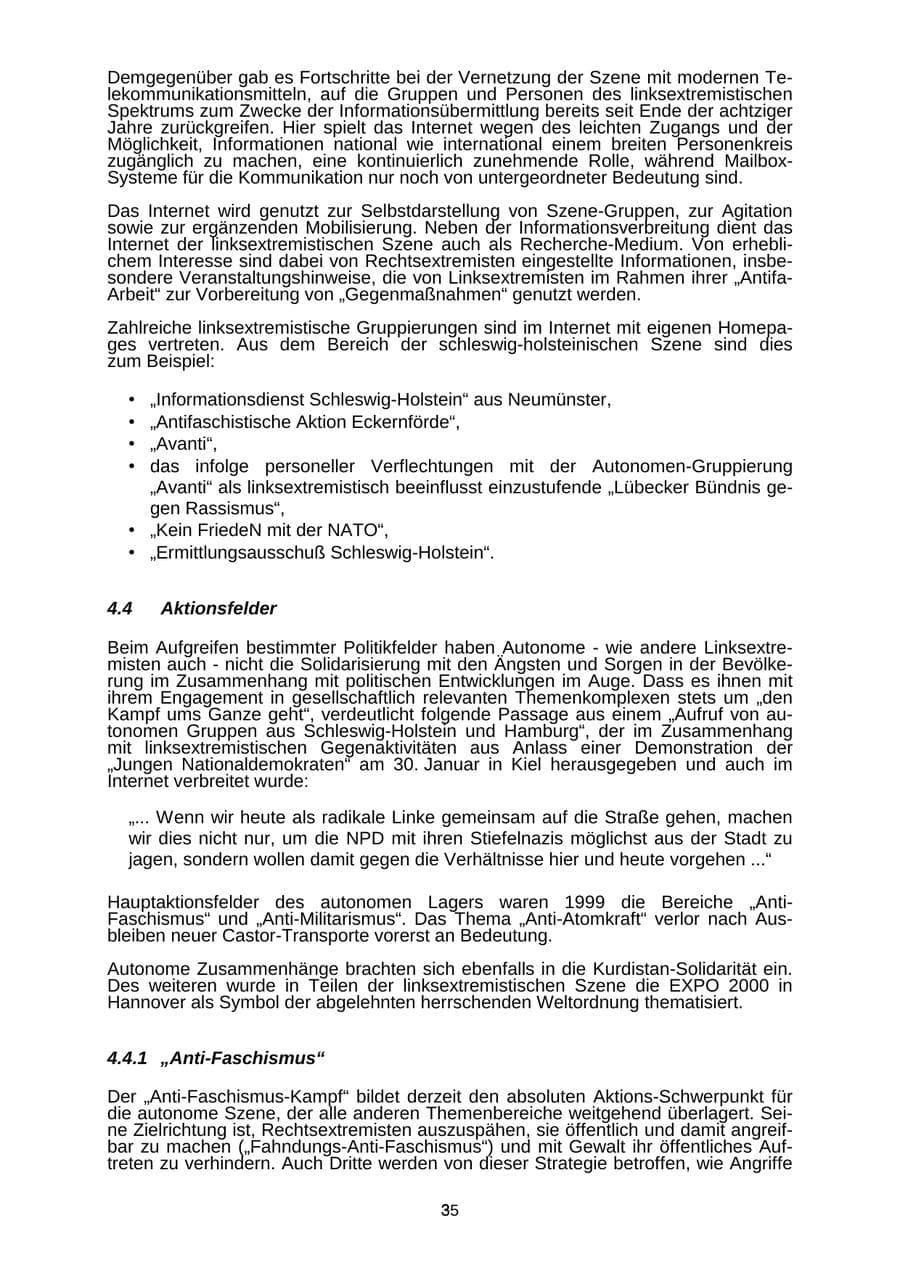 Seite 35 des Verfassungsschutzbericht 1999 Schleswig-Holstein