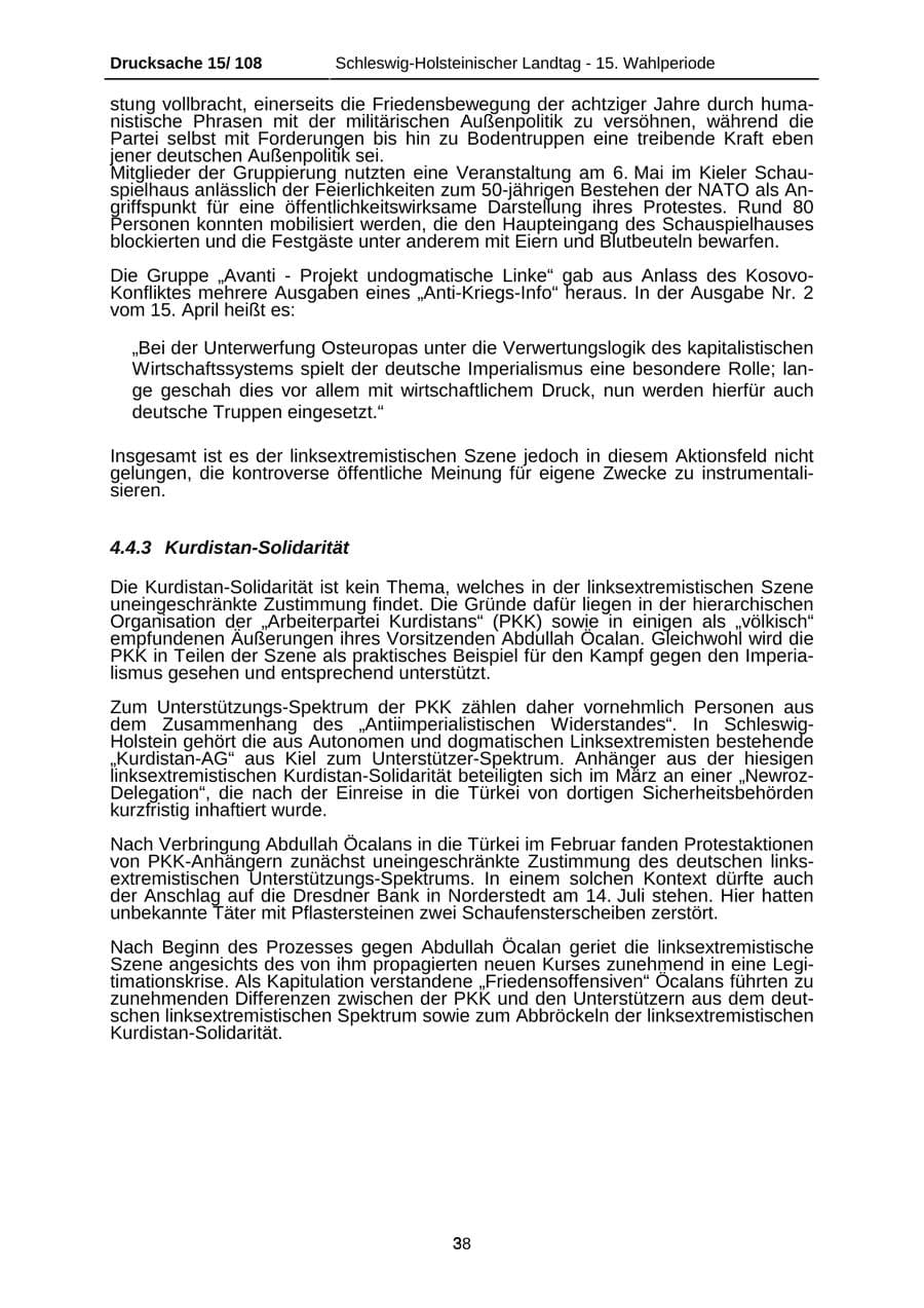 Seite 38 des Verfassungsschutzbericht 1999 Schleswig-Holstein