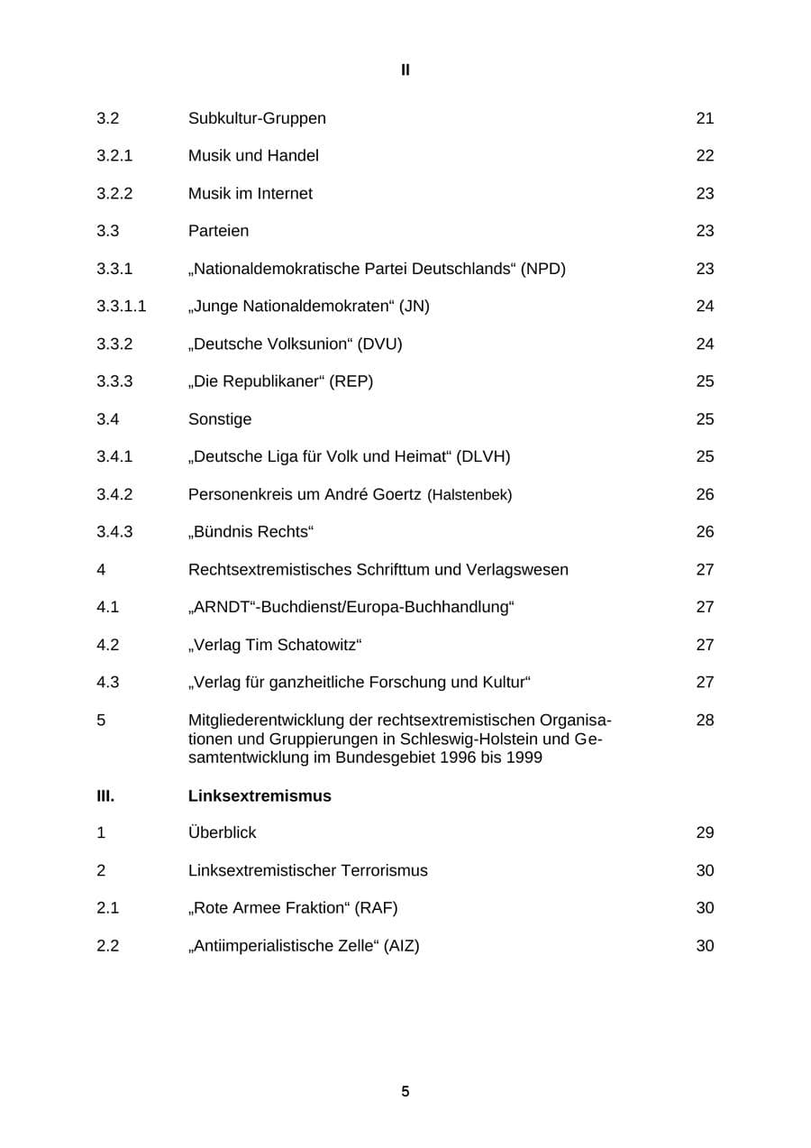 Seite 5 des Verfassungsschutzbericht 1999 Schleswig-Holstein