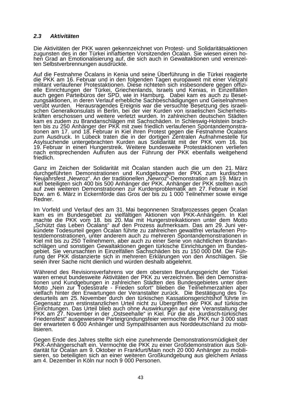 Seite 43 des Verfassungsschutzbericht 1999 Schleswig-Holstein