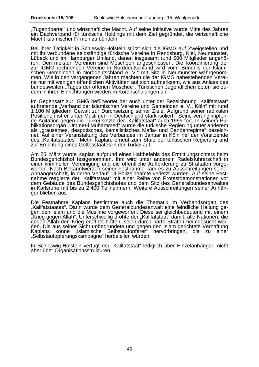 Seite 46 des Verfassungsschutzbericht 1999 Schleswig-Holstein