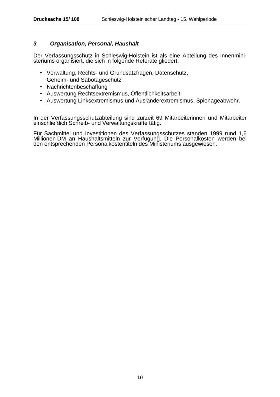 Seite 10 des Verfassungsschutzbericht 1999 Schleswig-Holstein