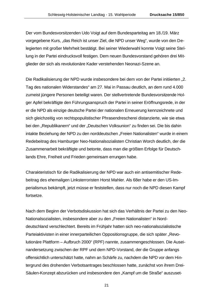 Seite 21 des Verfassungsschutzbericht 2000 Schleswig-Holstein