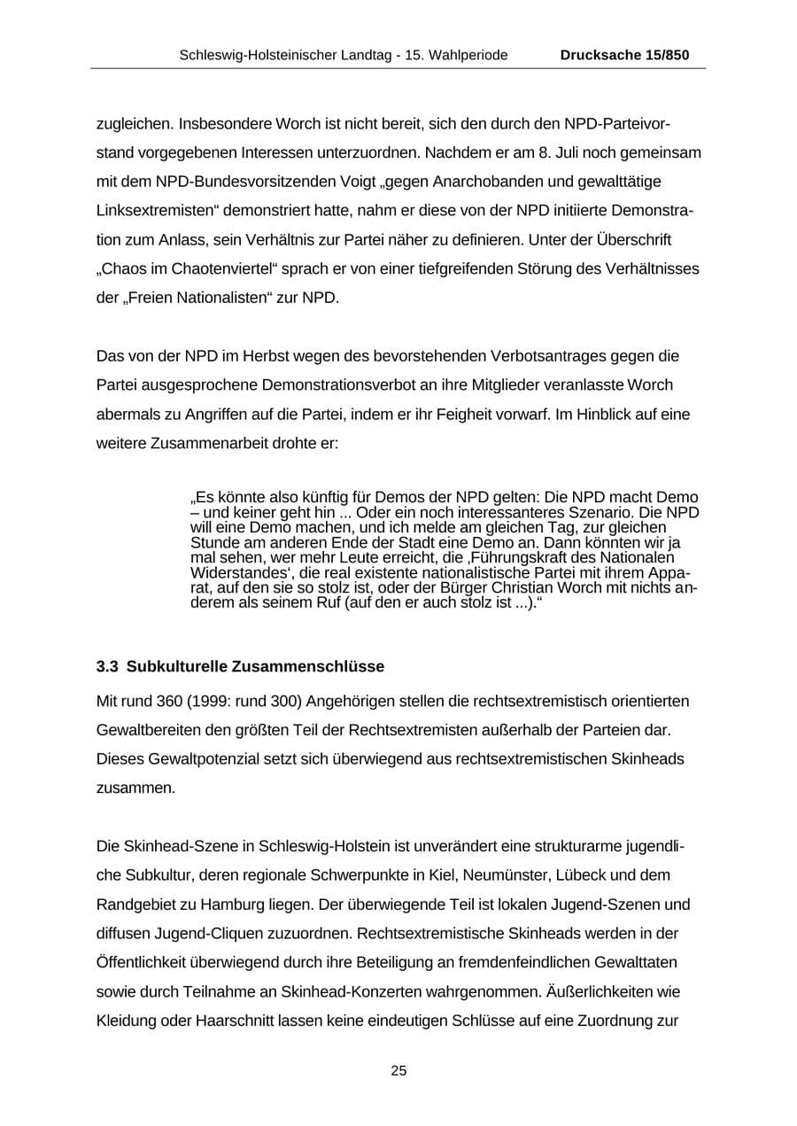 Seite 25 des Verfassungsschutzbericht 2000 Schleswig-Holstein