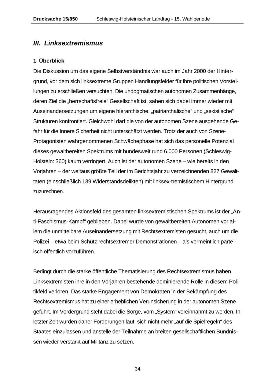 Seite 34 des Verfassungsschutzbericht 2000 Schleswig-Holstein