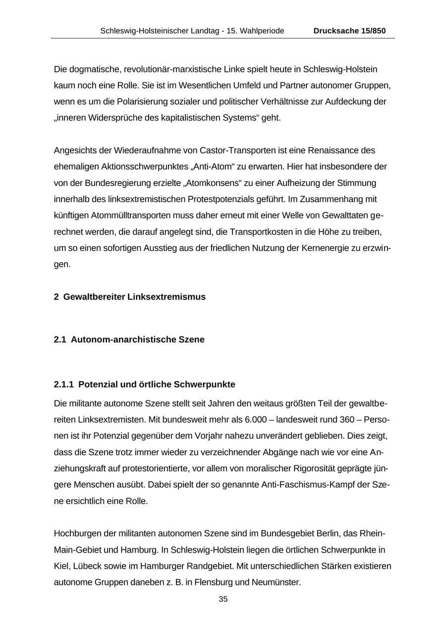 Seite 35 des Verfassungsschutzbericht 2000 Schleswig-Holstein
