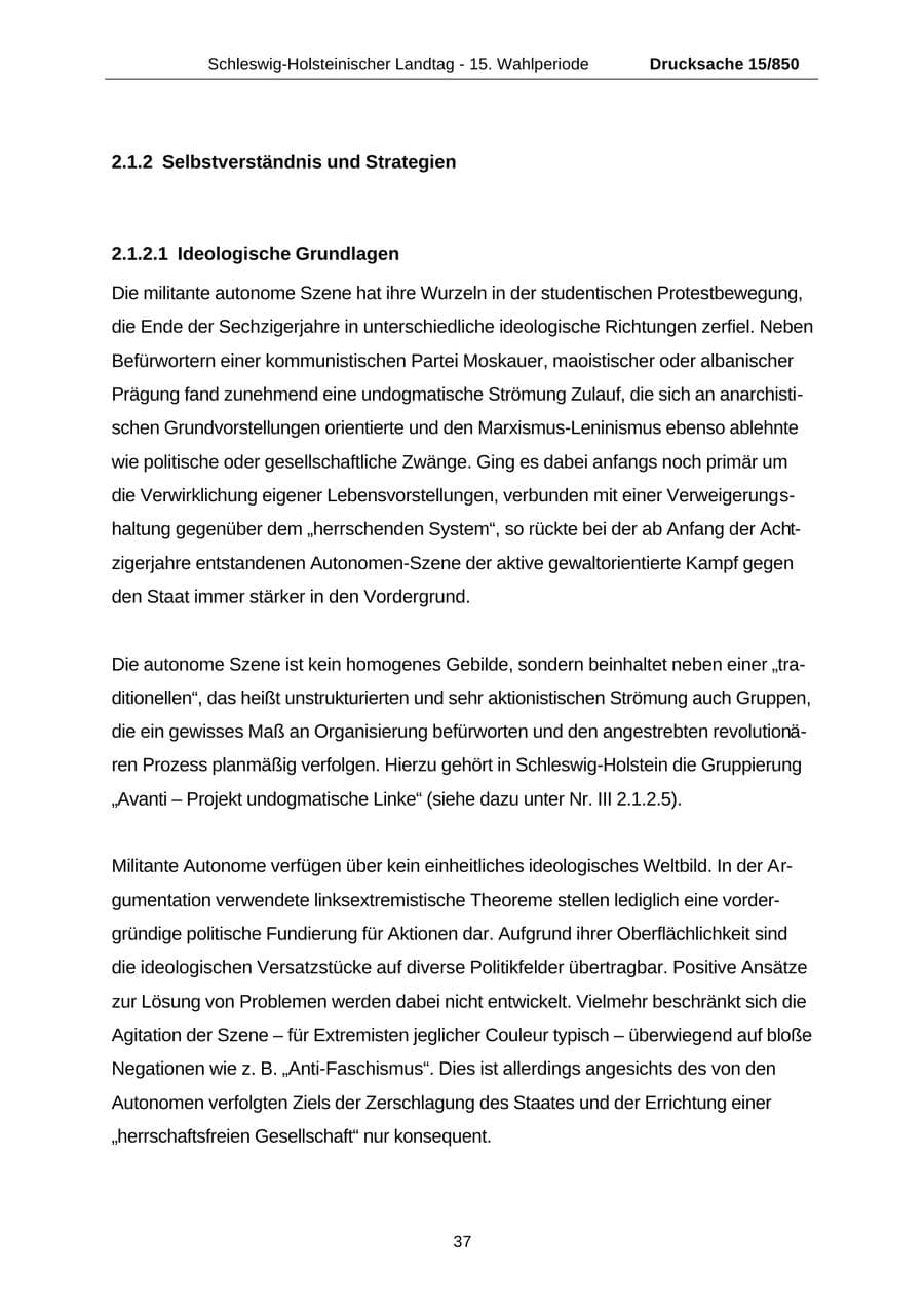Seite 37 des Verfassungsschutzbericht 2000 Schleswig-Holstein