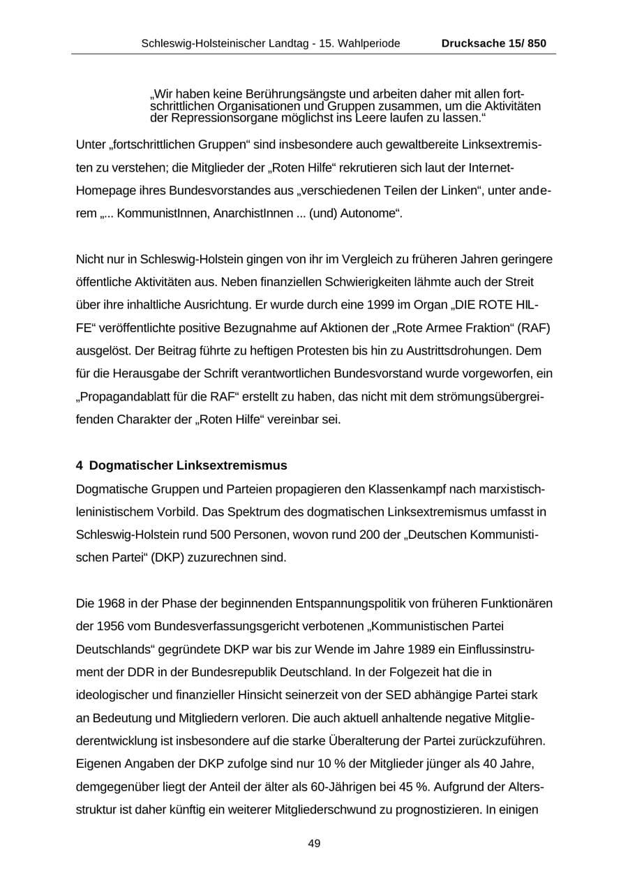 Seite 49 des Verfassungsschutzbericht 2000 Schleswig-Holstein