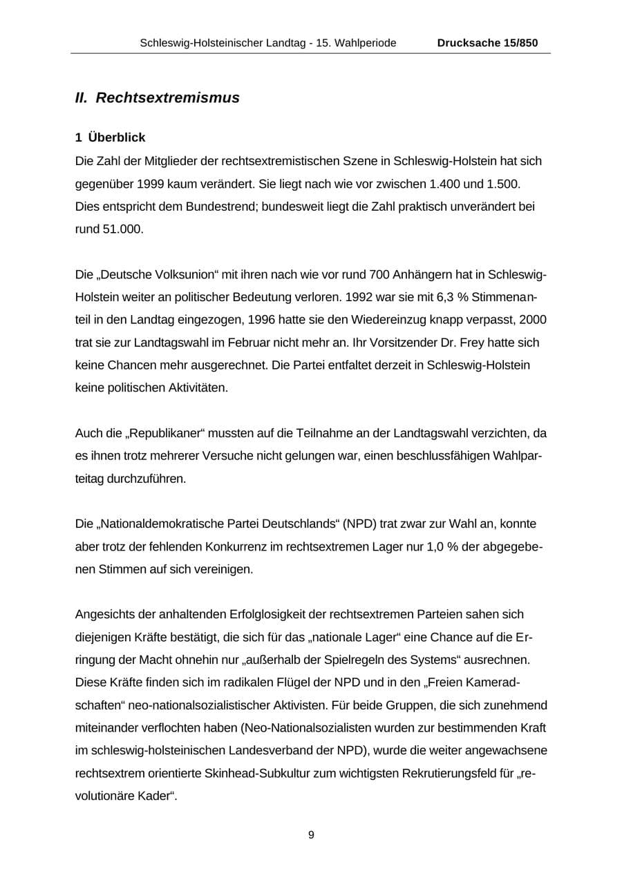 Seite 9 des Verfassungsschutzbericht 2000 Schleswig-Holstein