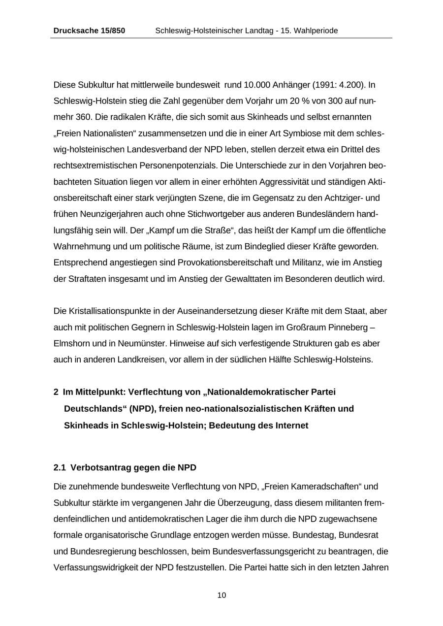 Seite 10 des Verfassungsschutzbericht 2000 Schleswig-Holstein