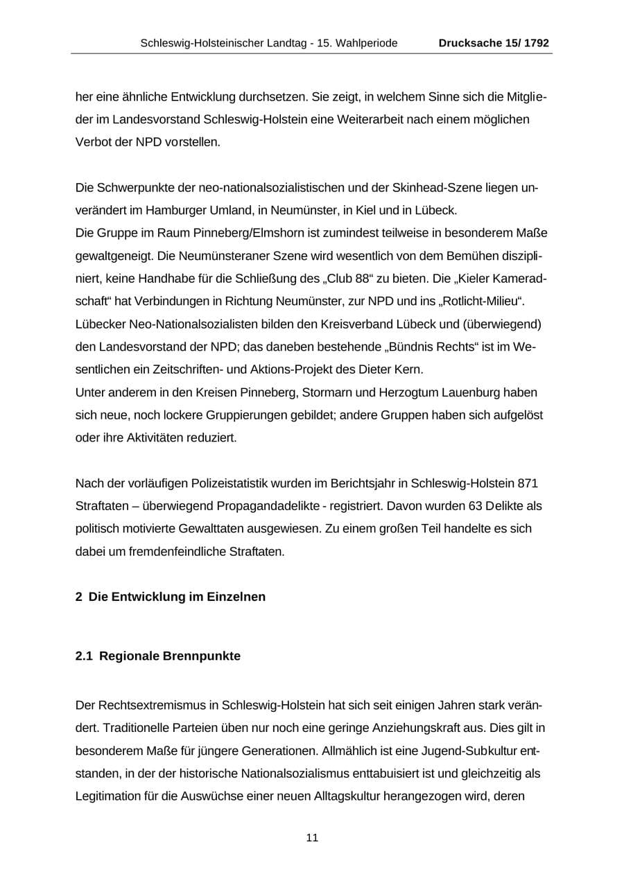 Seite 11 des Verfassungsschutzbericht 2001 Schleswig-Holstein