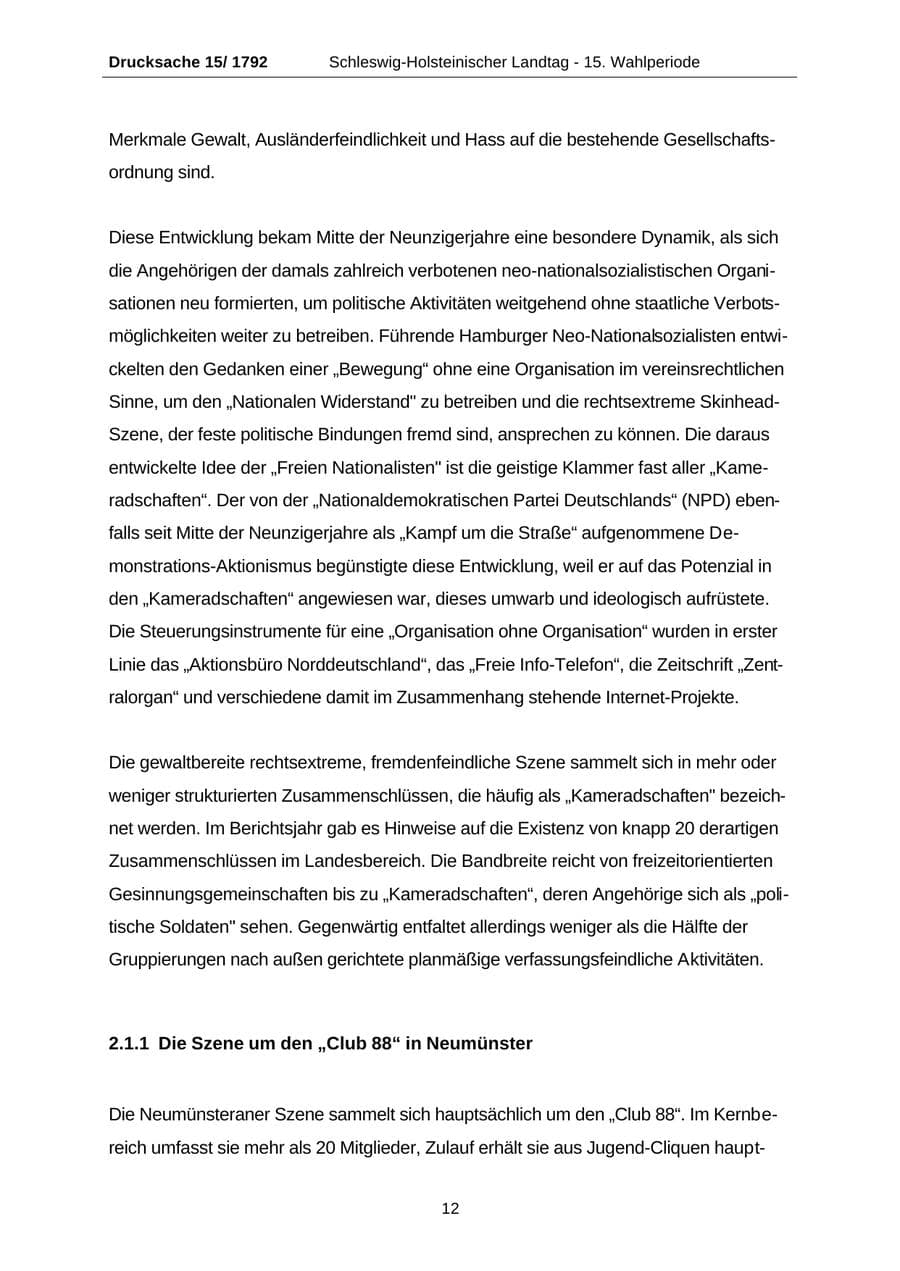 Seite 12 des Verfassungsschutzbericht 2001 Schleswig-Holstein