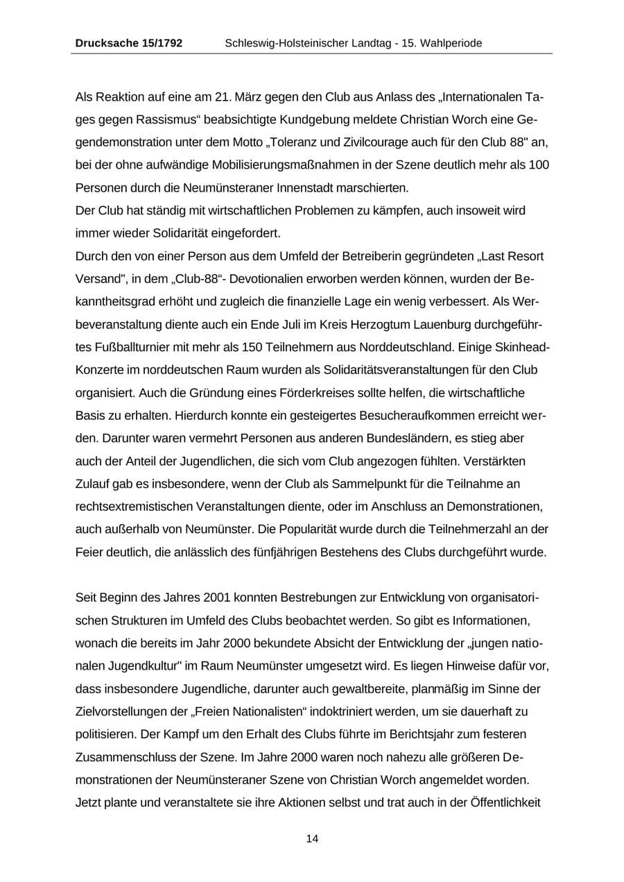 Seite 14 des Verfassungsschutzbericht 2001 Schleswig-Holstein