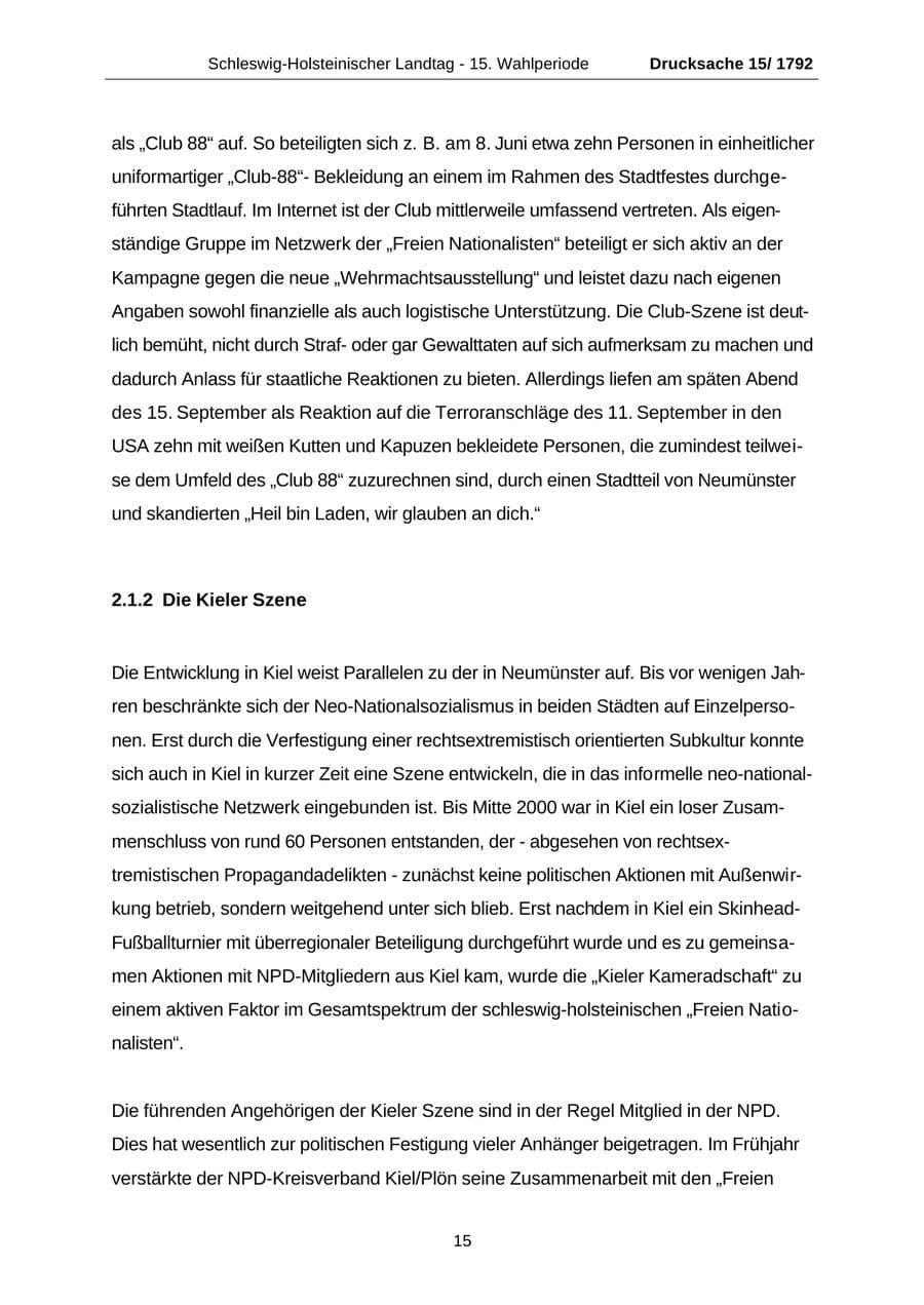 Seite 15 des Verfassungsschutzbericht 2001 Schleswig-Holstein