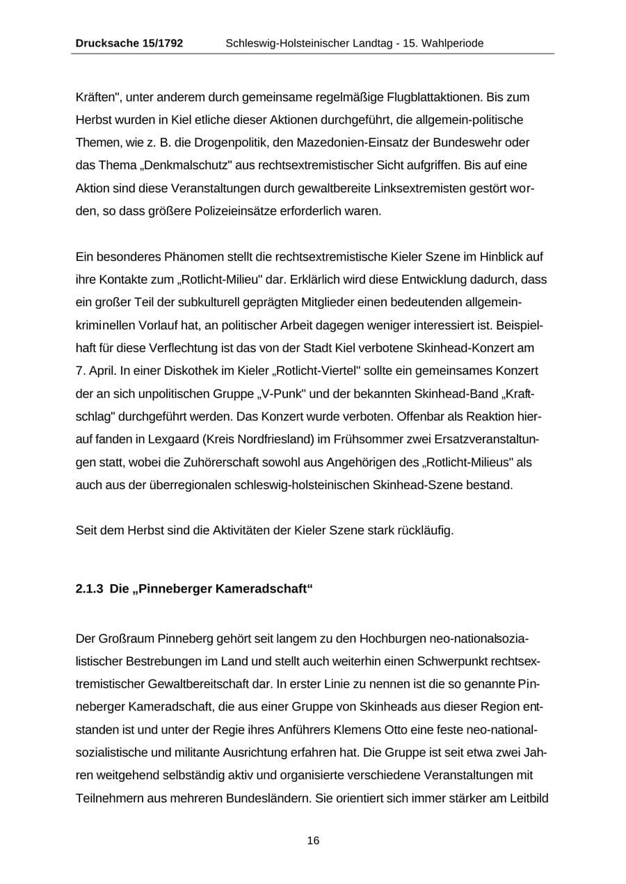 Seite 16 des Verfassungsschutzbericht 2001 Schleswig-Holstein