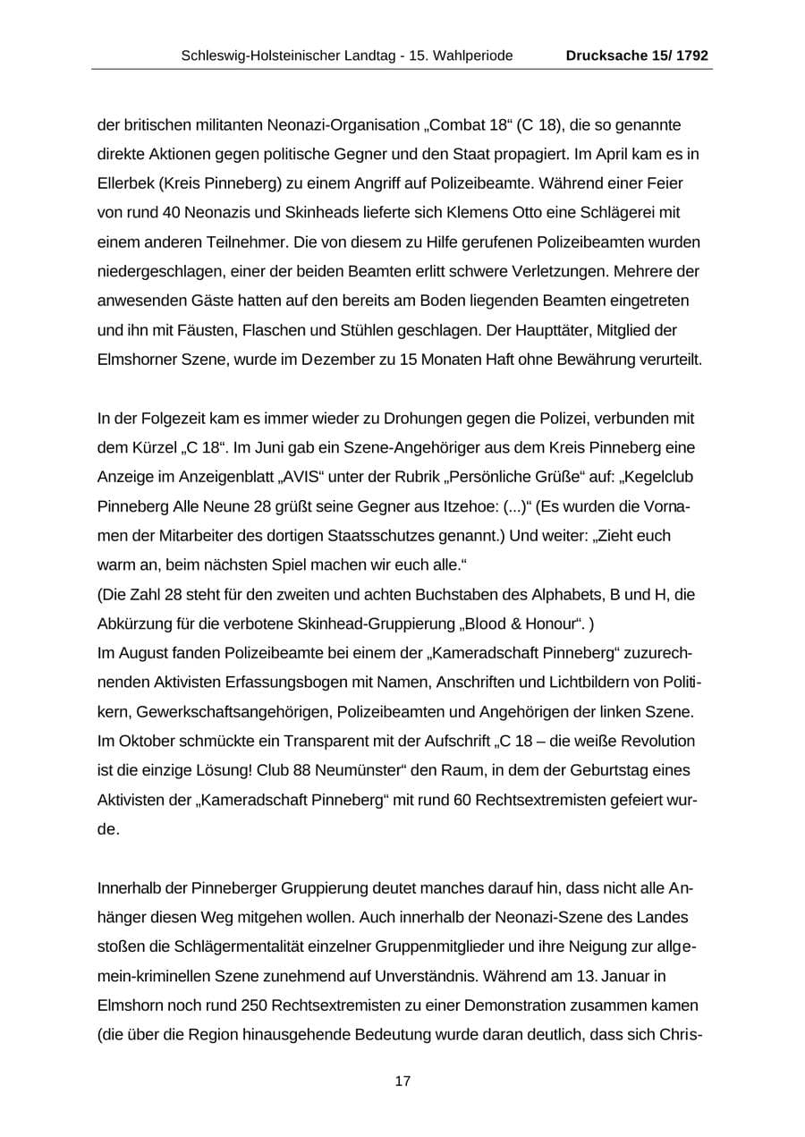 Seite 17 des Verfassungsschutzbericht 2001 Schleswig-Holstein