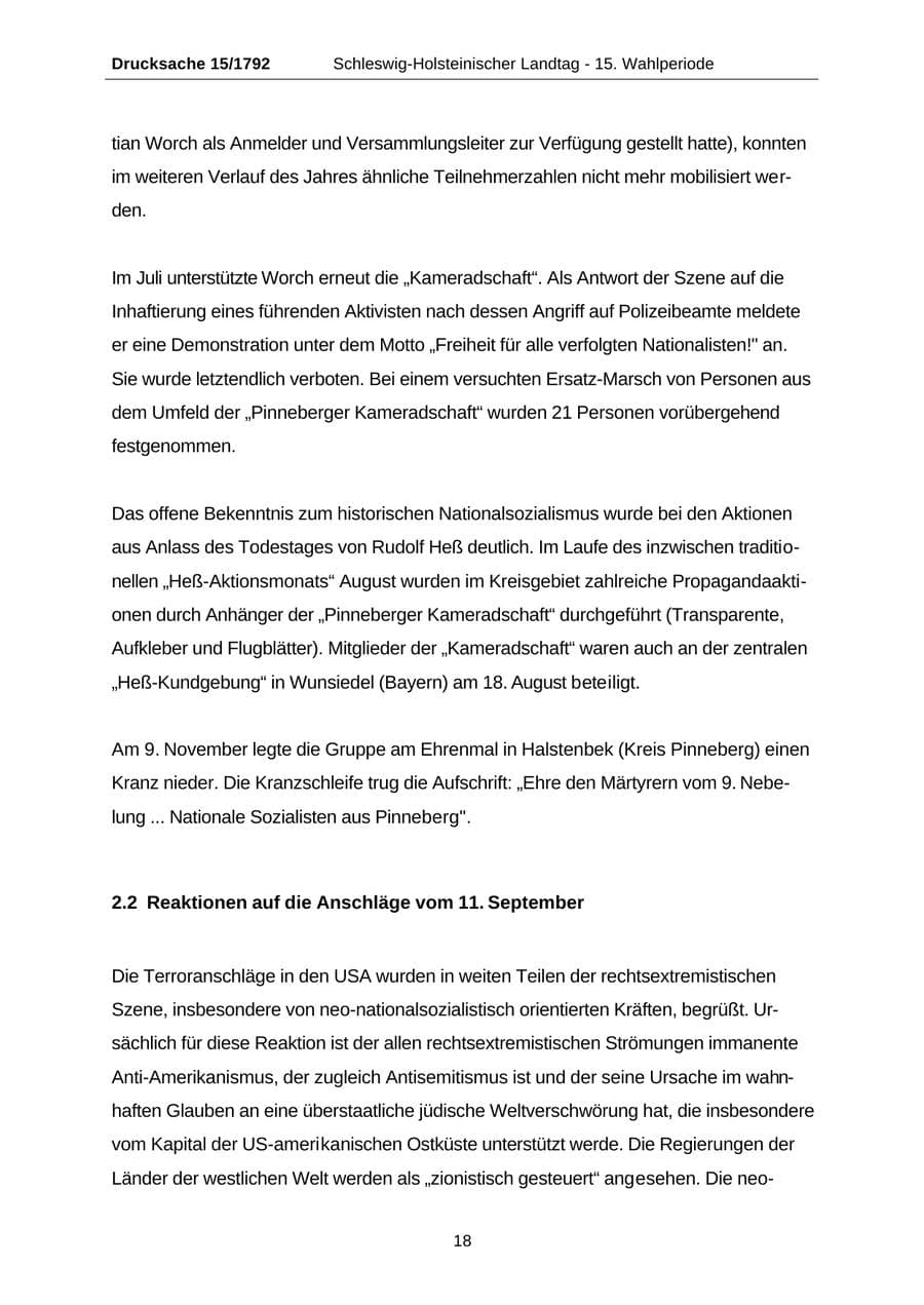 Seite 18 des Verfassungsschutzbericht 2001 Schleswig-Holstein