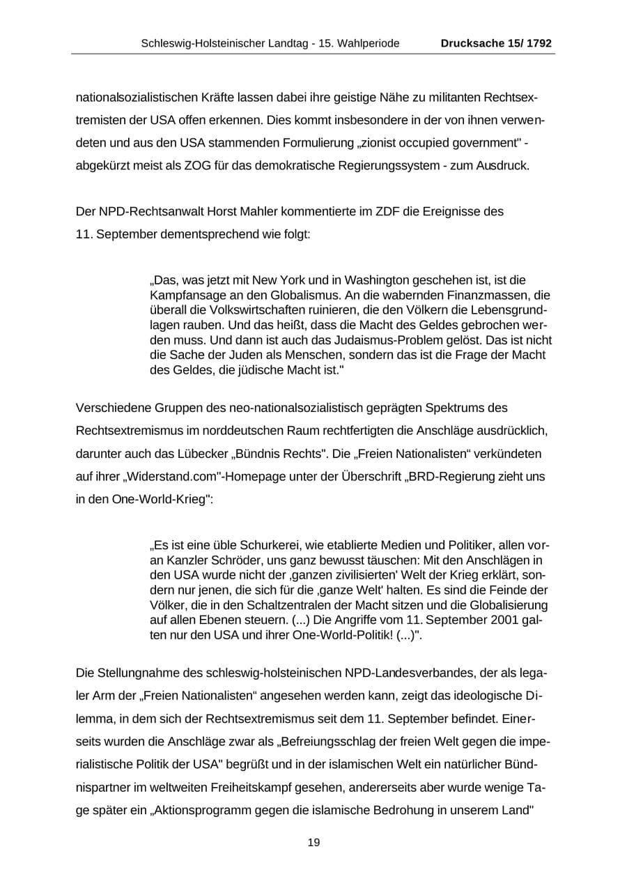 Seite 19 des Verfassungsschutzbericht 2001 Schleswig-Holstein