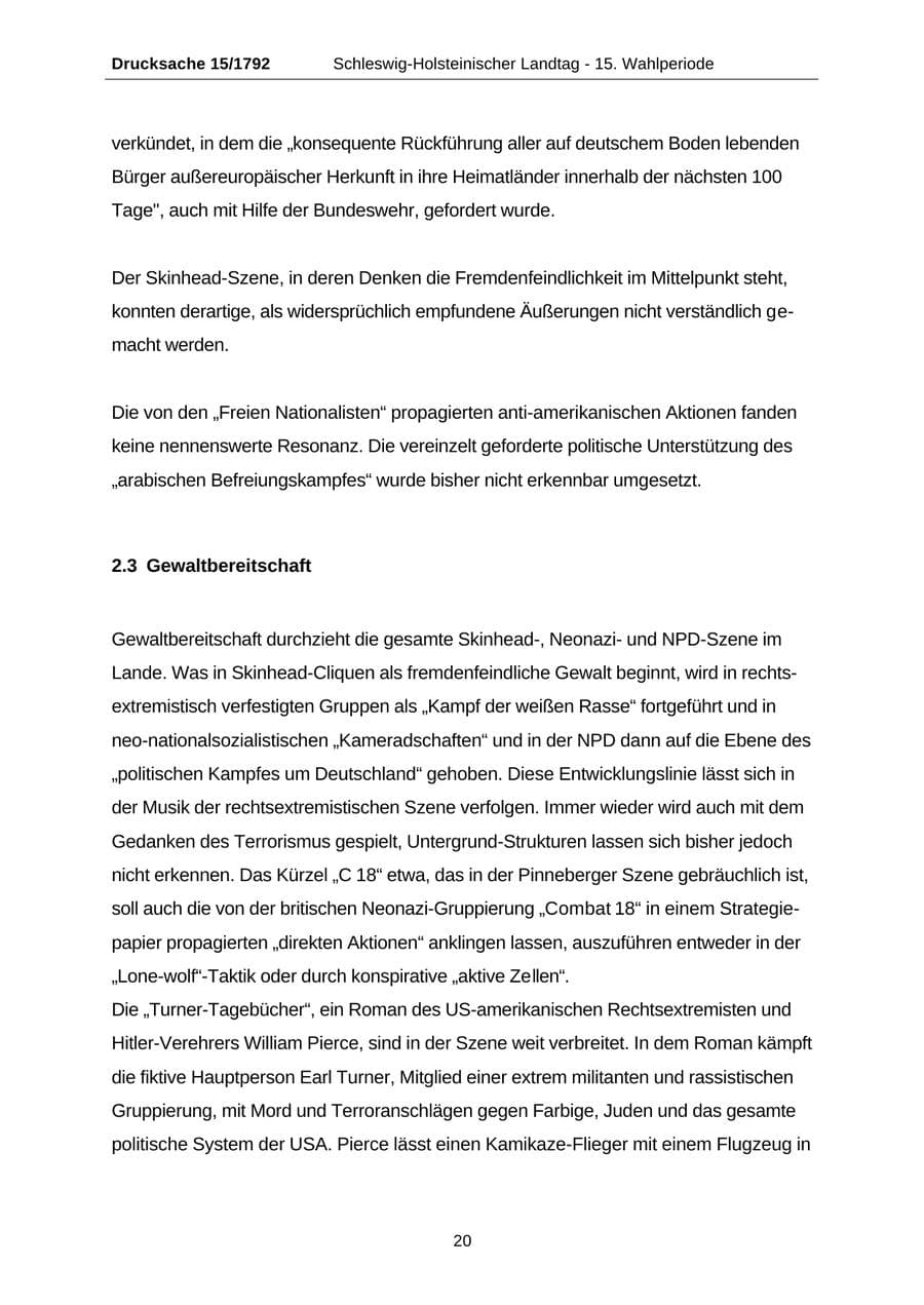 Seite 20 des Verfassungsschutzbericht 2001 Schleswig-Holstein